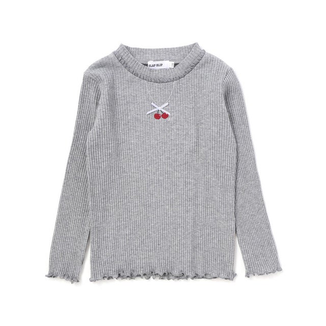 ネックレス刺しゅう長袖Tシャツ(80~130cm) （グレー）