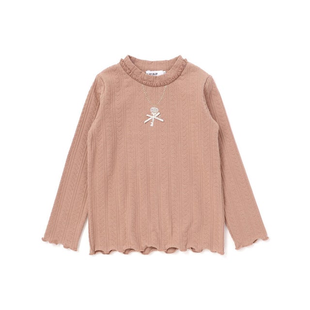 ネックレス刺しゅう長袖Tシャツ(80~130cm) （ブラウン）