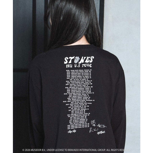 【ザ・ローリング・ストーンズxSLAP】フロントxバックロゴプリント長袖Tシャツ （ブラック）