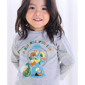 【スララク/防汚加工/オーガニックコットン】わくわくデザイン男の子長袖Tシャツ( （杢グレー×何が出るかな恐竜ガチャ）