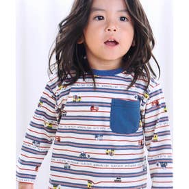 【スララク/防汚加工/オーガニックコットン】わくわくデザイン男の子長袖Tシャツ( （トリコボーダー×車×胸ポケット）