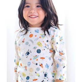 【スララク/防汚加工/オーガニックコットン】わくわくデザイン男の子長袖Tシャツ( （オフ×宇宙モチーフ総柄）