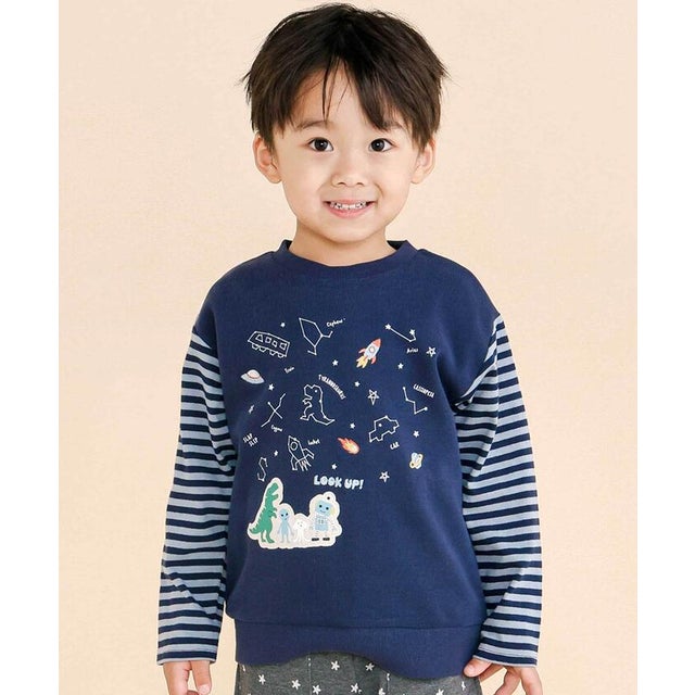 ボーダー切り替え長袖Tシャツ(80~130cm) （ネイビー）