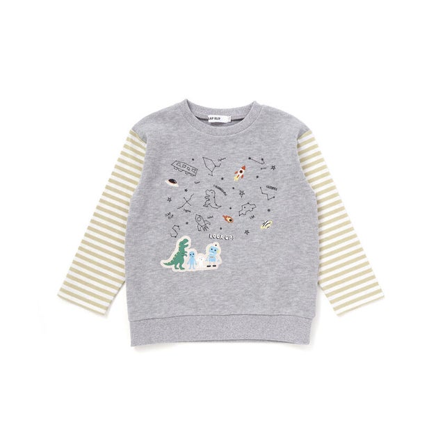 ボーダー切り替え長袖Tシャツ(80~130cm) （グレー）