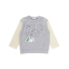ボーダー切り替え長袖Tシャツ(80~130cm) （グレー）