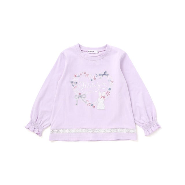 裾梯子レース天竺長袖Tシャツ(80~130cm) （パープル）
