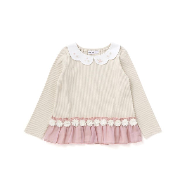 裾フリルスパンテレコ長袖Tシャツ(80~130cm) （オフホワイト）