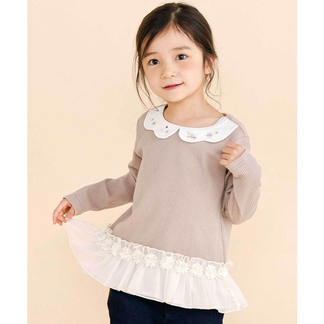 裾フリルスパンテレコ長袖Tシャツ(80~130cm) （ブラウン）