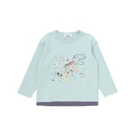 恐竜地図長袖Tシャツ(80~130cm) （グリーン）