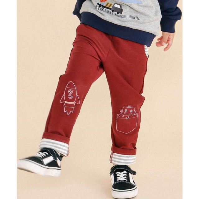 裾折り返しモチーフ付きパンツ(80~120cm) （レッド）