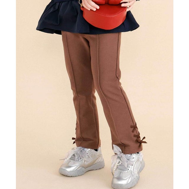 裾リボンハートパッチ付きフレアパンツ(80~130cm) （ブラウン）
