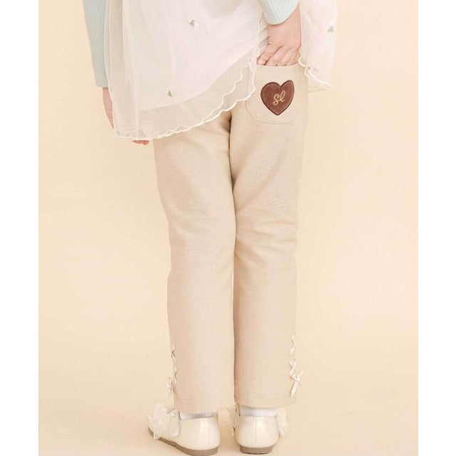 裾リボンハートパッチ付きフレアパンツ(80~130cm) （ベージュ）