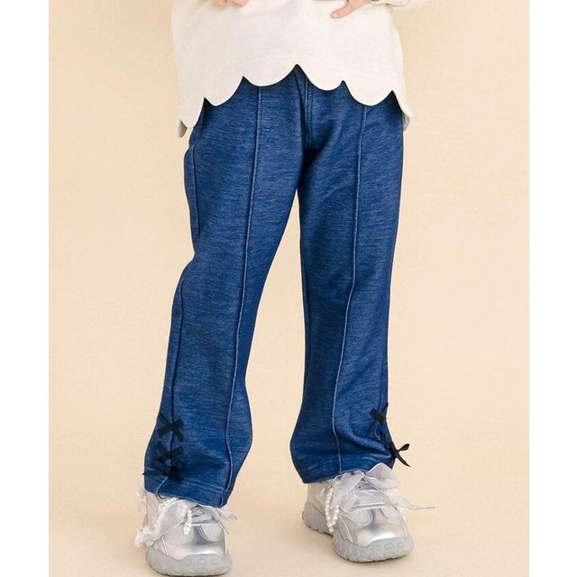 裾リボンハートパッチ付きフレアパンツ(80~130cm) （ネイビー）