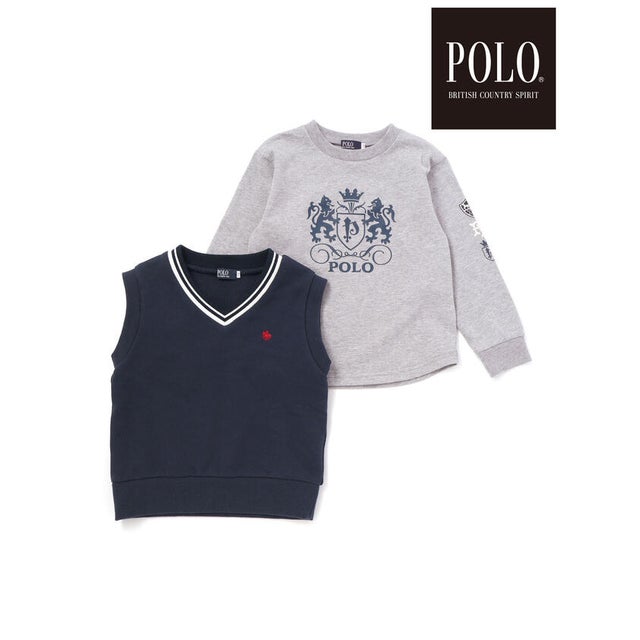 【POLO BCS(ポロ・ビーシーエス)×SLAP SLIP】長袖Tシャツ＆ベス （ネイビー）