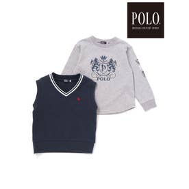 【POLO BCS(ポロ・ビーシーエス)×SLAP SLIP】長袖Tシャツ＆ベス （ネイビー）
