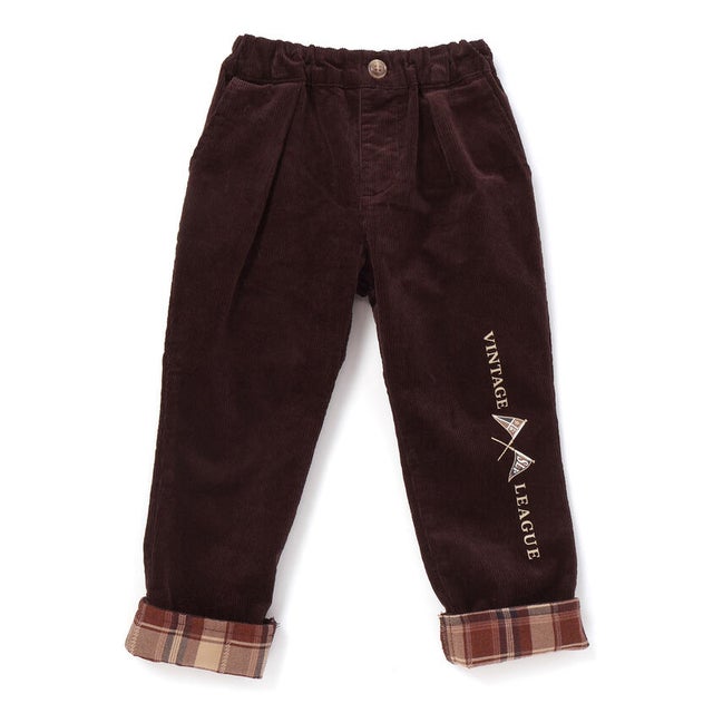 チェック裾折り返しコールテン＆デニムロングパンツ(80~130cm) （ブラウン）