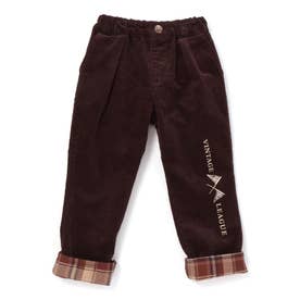 チェック裾折り返しコールテン＆デニムロングパンツ(80~130cm) （ブラウン）