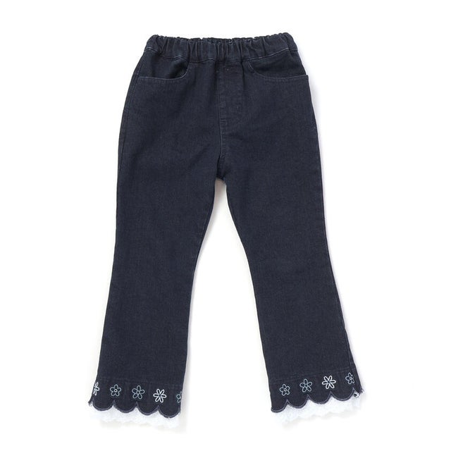 裾モチーフスカラップ裏起毛ストレッチデニム(90~130cm) （ネイビー）