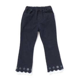 裾モチーフスカラップ裏起毛ストレッチデニム(90~130cm) （ネイビー）