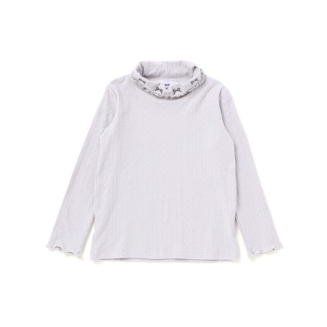 フリル襟ニット長袖Tシャツ(80~130cm) （グレー）