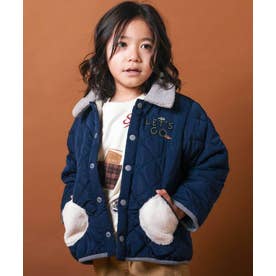 はたらくくるまモチーフキルトタフタ＆ボアリバーシブルジャケット(80~130cm （ネイビー）