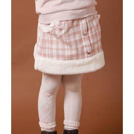 裾ファー起毛チェックスカート(90~130cm) （ピンク系）