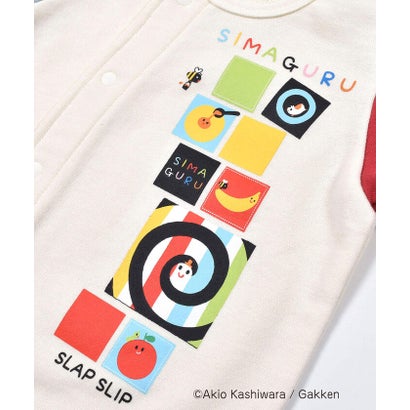 【 絵本コラボ 】 しましまぐるぐる まるまるぽぽぽん イラスト ロンパース ベ【返品不可商品】 （オフホワイト）｜詳細画像