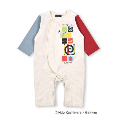 【 絵本コラボ 】 しましまぐるぐる まるまるぽぽぽん イラスト ロンパース ベ【返品不可商品】 （オフホワイト）｜詳細画像