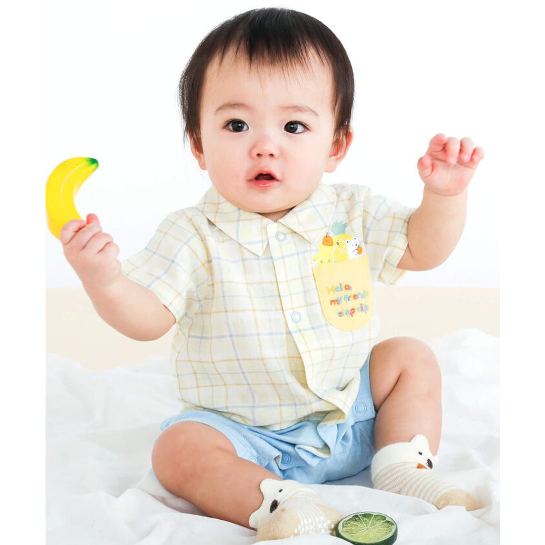 スラップ スリップ ベビー SLAP SLIP BABY 【お揃い】チェック ストライプ柄ロンパース80cm
