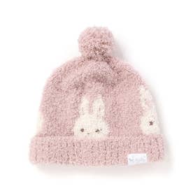 【ウサギ＆ひつじモチーフ】耳付きブークレニット帽子ベビー(44~48cm) （ピンク）