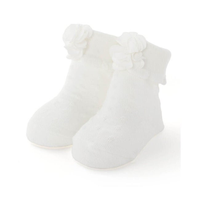 立体花モチーフソックスベビー(9~12cm) （ホワイト）