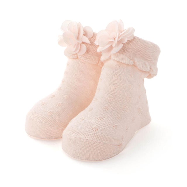立体花モチーフソックスベビー(9~12cm) （ピンク）