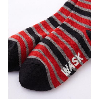 ワスク WASK カレッジロゴ＋マルチボーダー2Pショートソックス (15~24cm) （ブルー）｜詳細画像