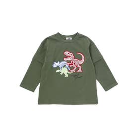 ASCENTレイヤード風ビッグ長袖Tシャツ(110~160cm) （グリーン）
