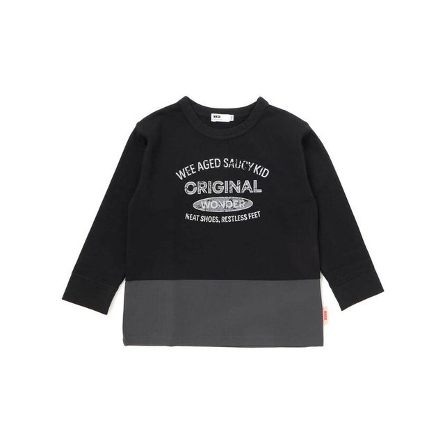 リップストップ切替カレッジロゴTシャツ(100~160cm) （ブラック）