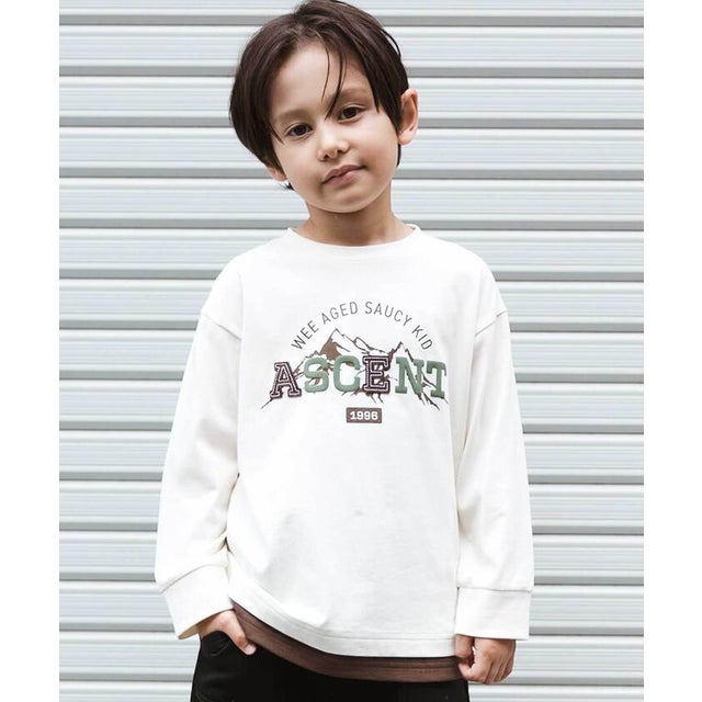 ASCENTレイヤード風ビッグ長袖Tシャツ(110~160cm) （オフホワイト）