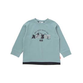 ASCENTレイヤード風ビッグ長袖Tシャツ(110~160cm) （ブルー）