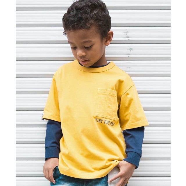 ワークポケット半袖Tシャツ＆袖ロゴロンTセット(100~160cm) （イエロー）