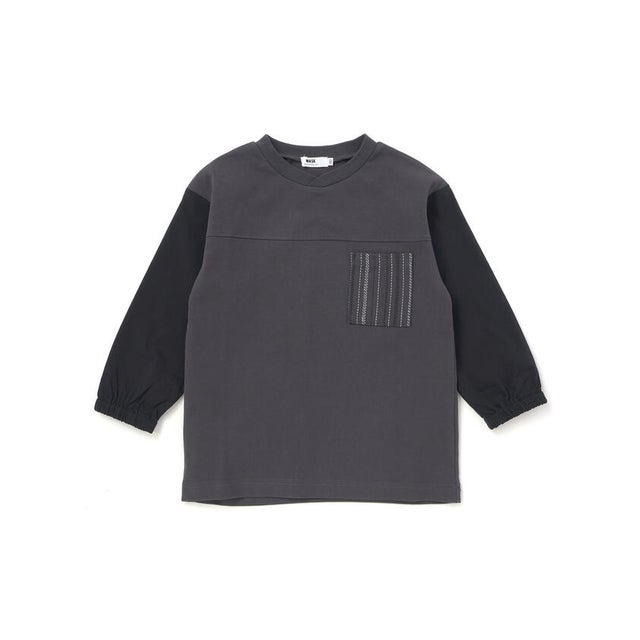 異素材スリーブ ポケットデザイン長袖Tシャツ(110~160cm) （ブラック）