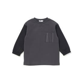異素材スリーブ ポケットデザイン長袖Tシャツ(110~160cm) （ブラック）