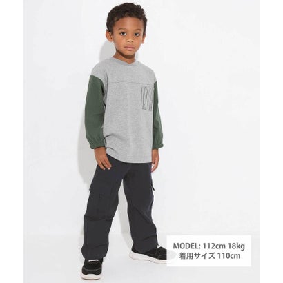 ワスク WASK 異素材スリーブ ポケットデザイン長袖Tシャツ(110~160cm) （グリーン）｜詳細画像