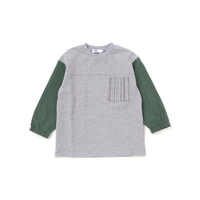 ワスク WASK 異素材スリーブ ポケットデザイン長袖Tシャツ(110~160cm) （グリーン）｜詳細画像