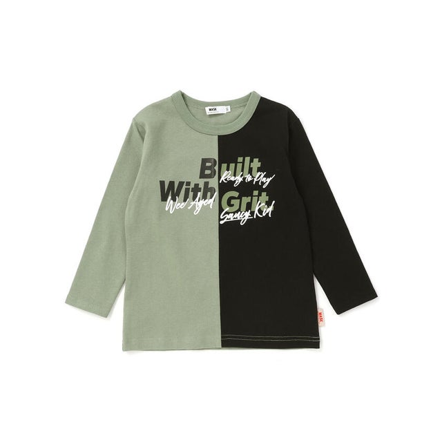 バイカラーロゴ 発泡プリント長袖Tシャツ(100~160cm) （グリーン）