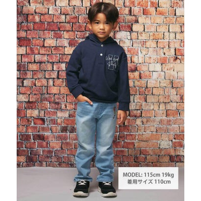 エルボーパッチチェックBIG裏毛フーディ(110~160cm) （ネイビー）｜詳細画像