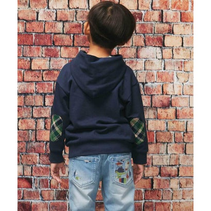 エルボーパッチチェックBIG裏毛フーディ(110~160cm) （ネイビー）｜詳細画像