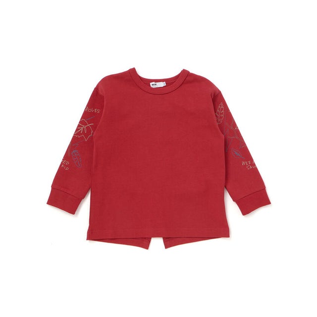 袖プリント レイヤード風ビッグ長袖Tシャツ(100~160cm) （レッド）