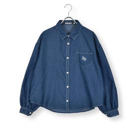 バッグロゴデニムシャツ(130~160cm) （ネイビー）