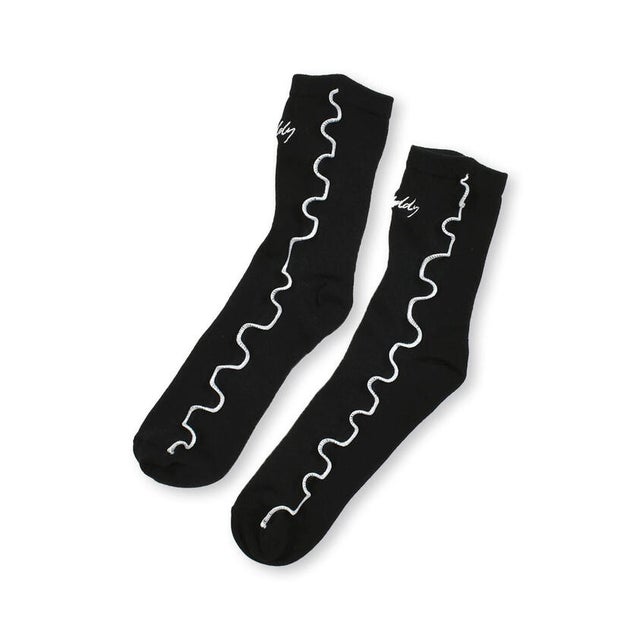 【 ニコ☆プチ 掲載 】メロー刺しゅうロゴソックス(19~24cm) （ブラック）
