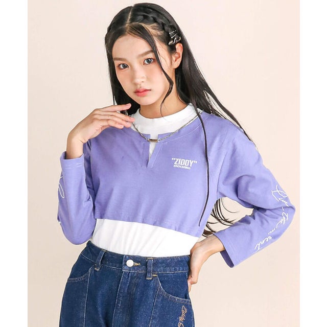【 ニコ☆プチ 掲載 】ネックレス付きレイヤード風Tシャツ(130~160cm) （パープル）