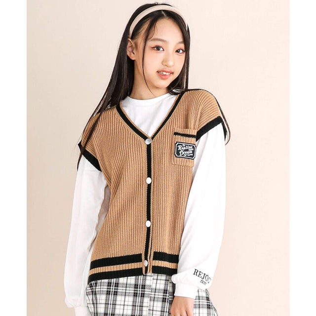 【 ニコ☆プチ 掲載 】ニットベスト＆Tシャツセット(130~160cm) （ベージュ）